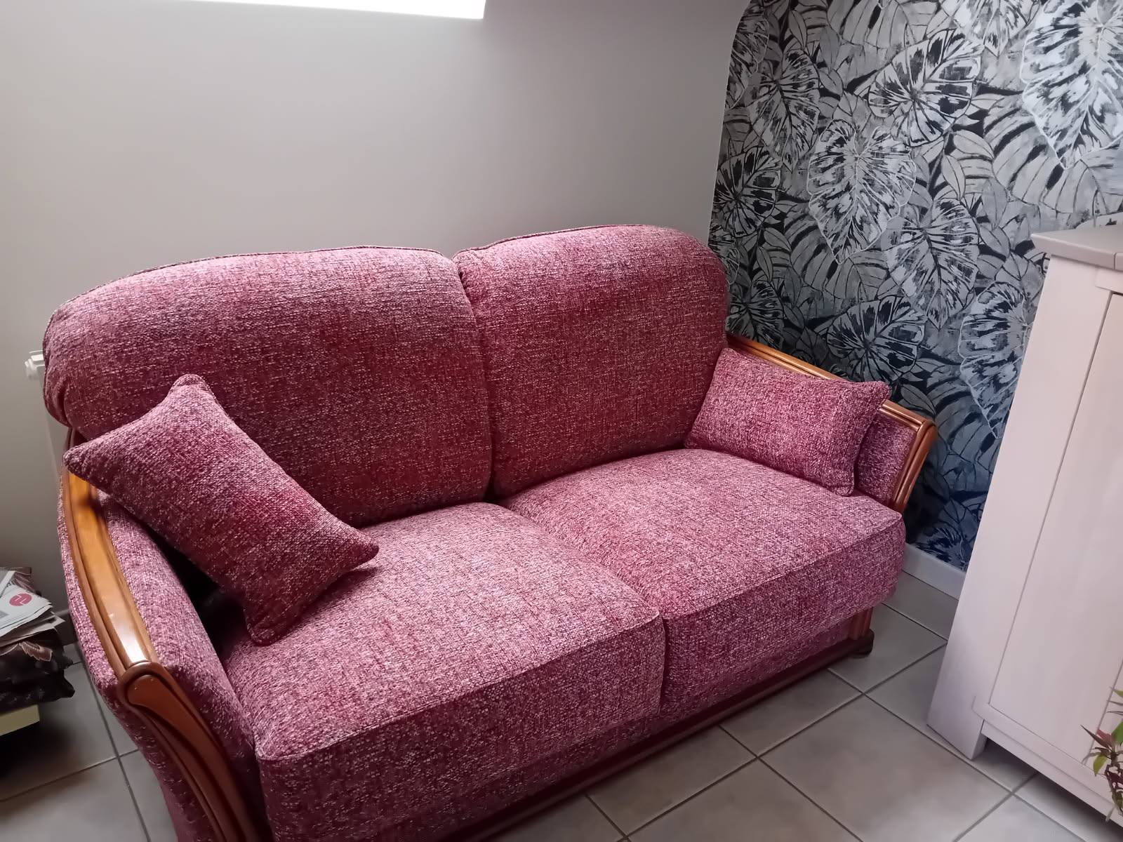 Canapé tissu rose chiné